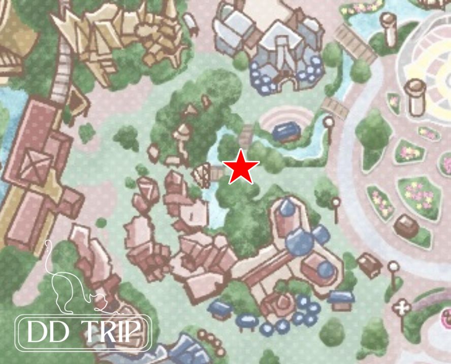 ディズニーランドのベンチマップ（アドベンチャーランド看板周辺）