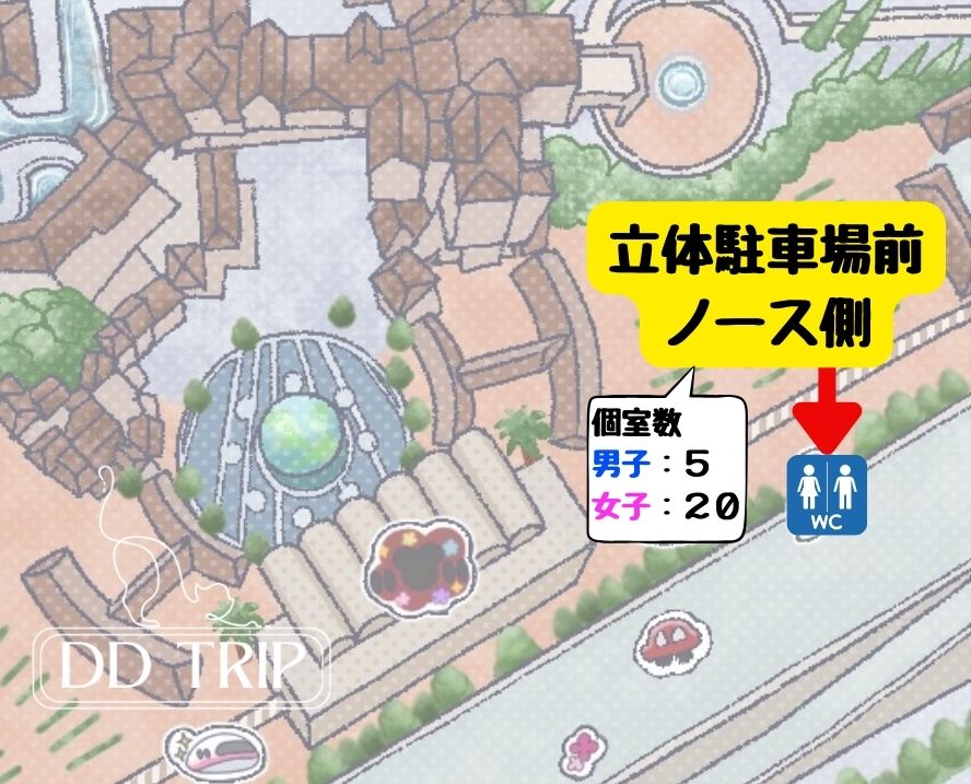 ディズニーシー園外のトイレマップ(立体駐車場前ノース側)