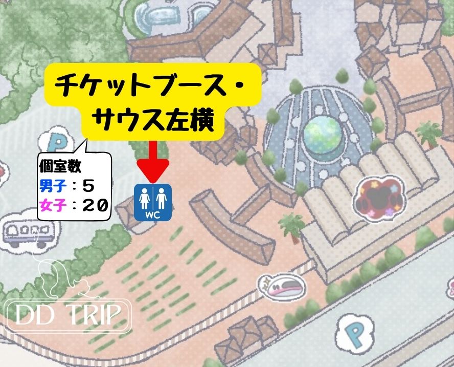 ディズニーシー園外のトイレマップ(チケットブースサウス左横)