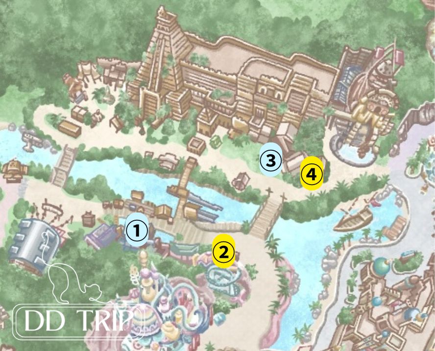 ディズニーシーのフリードリンク対象店舗マップ（ロストリバーデルタ）