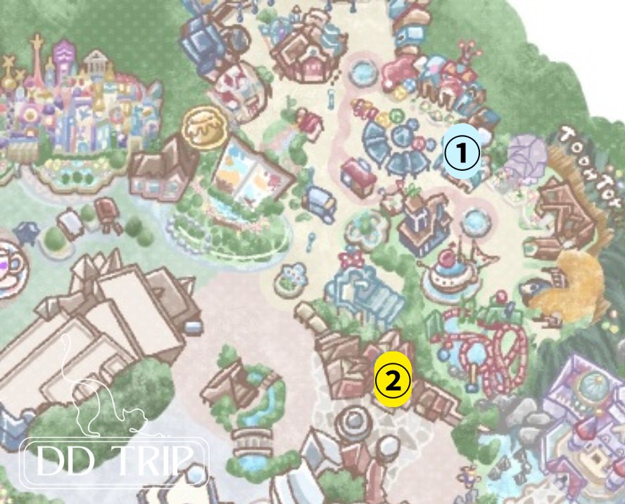 ディズニーランドのフリードリンク対象店舗マップ（トゥーンタウン・新ファンタジーランド）