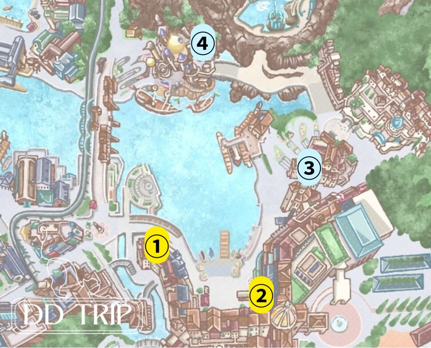 ディズニーシーのフリードリンク対象店舗マップ（メディテレーニアンハーバー）