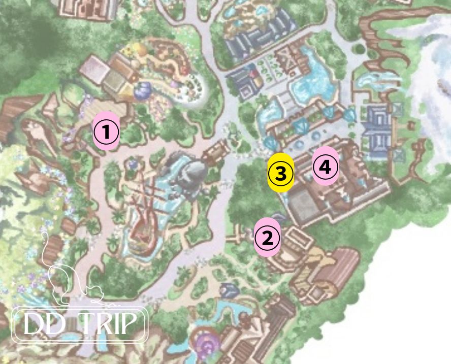 ディズニーシーのフリードリンク対象店舗マップ（ファンタジースプリングス）