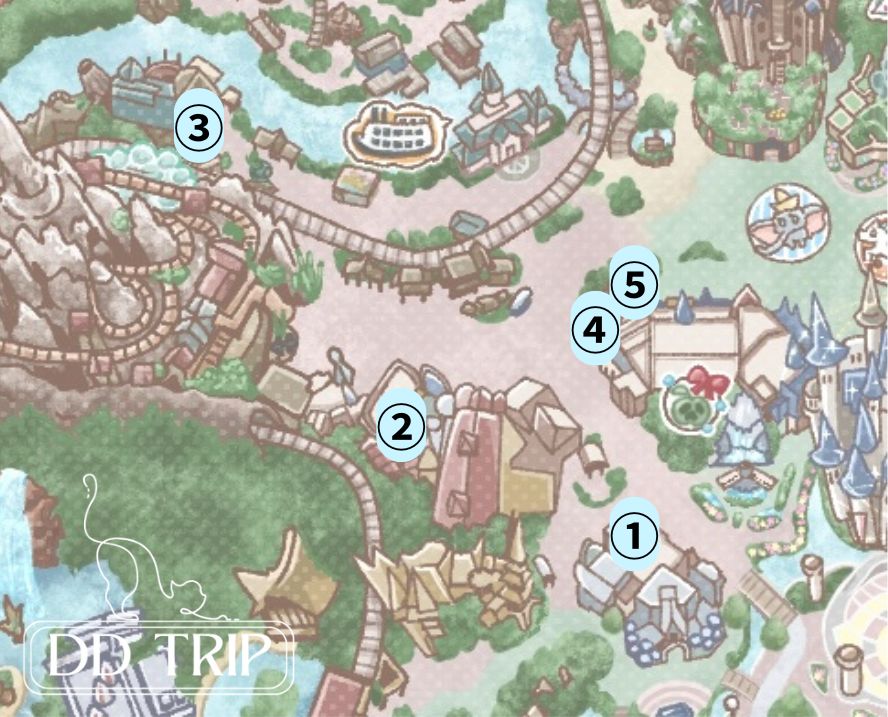 ディズニーランドのフリードリンク対象店舗マップ（ウエスタンランド・ファンタジーランド）