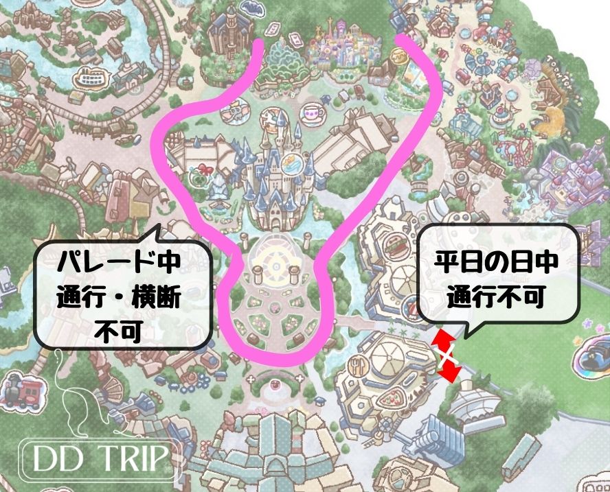 ディズニーランド通行止めマップ