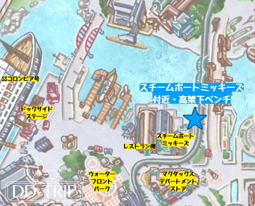 スチームボートミッキーズ付近・高架下ベンチマップ