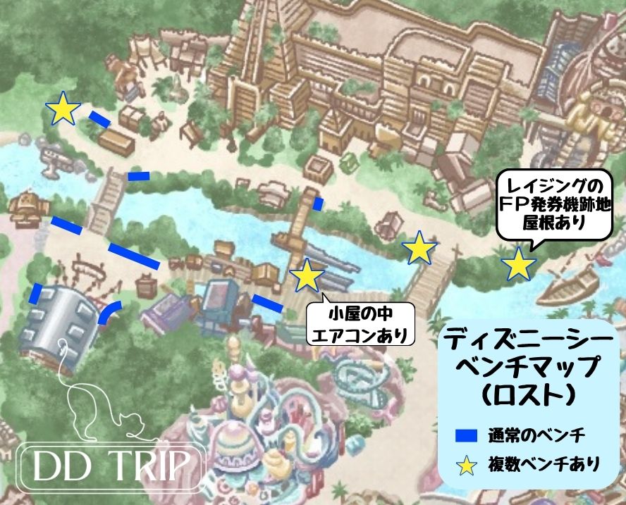 ディズニーシーベンチマップ(ロストリバーデルタ)