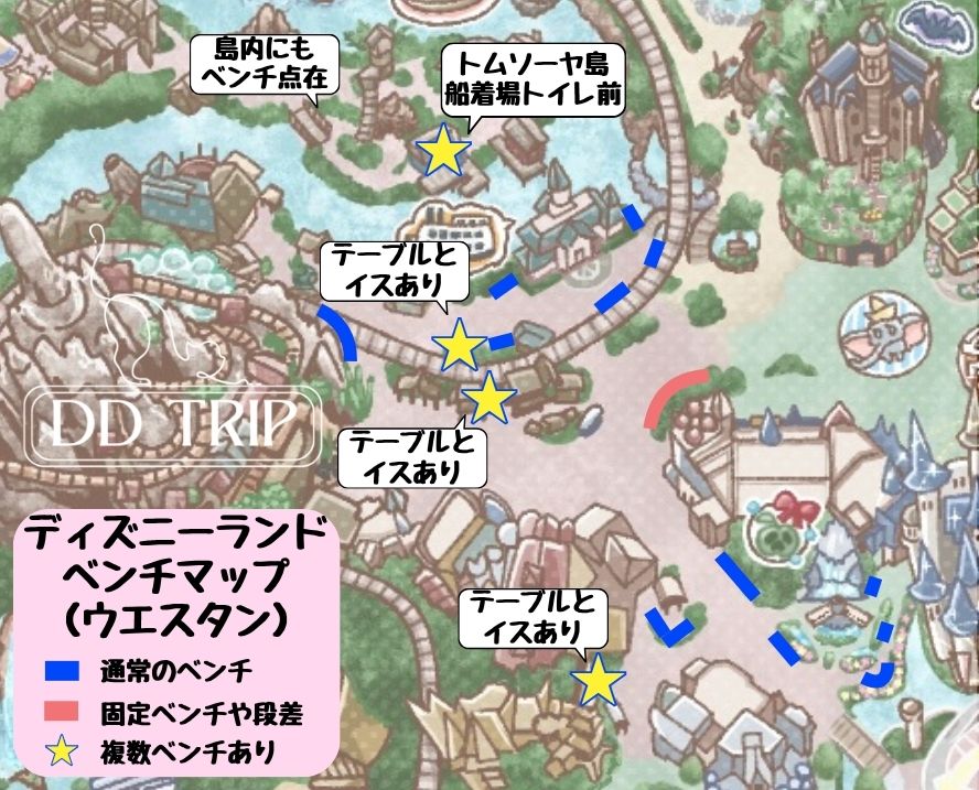 ディズニーランドベンチマップ(ウエスタンランド)