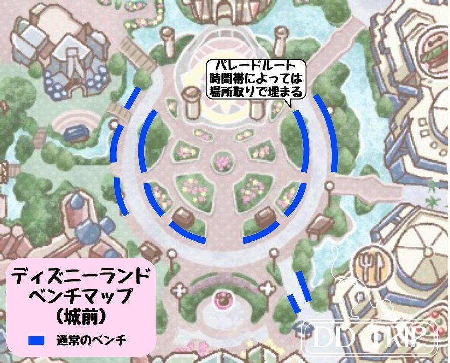 ディズニーランドベンチマップ(シンデレラ城前プラザ)
