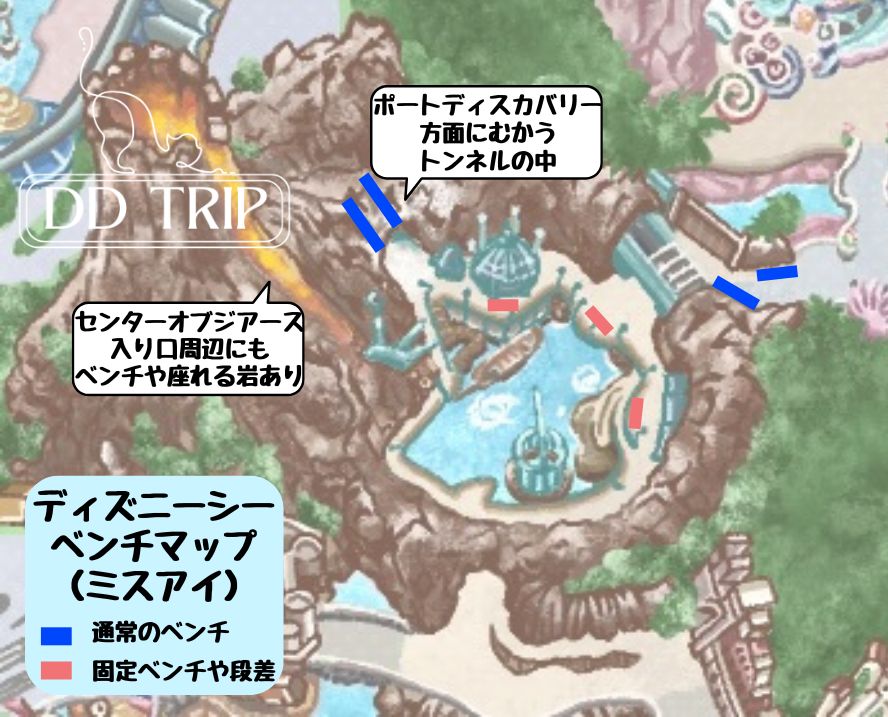 ディズニーシーベンチマップ(ミステリアスアイランド)