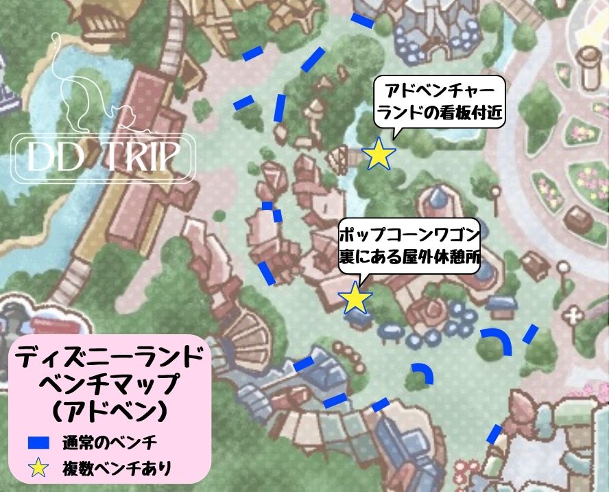 ディズニーランドベンチマップ(アドベンチャーランド)